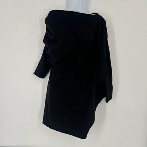 FP Beach Free People Size S Black Asymmetrical Draped Off Shoulder Cotton Dress